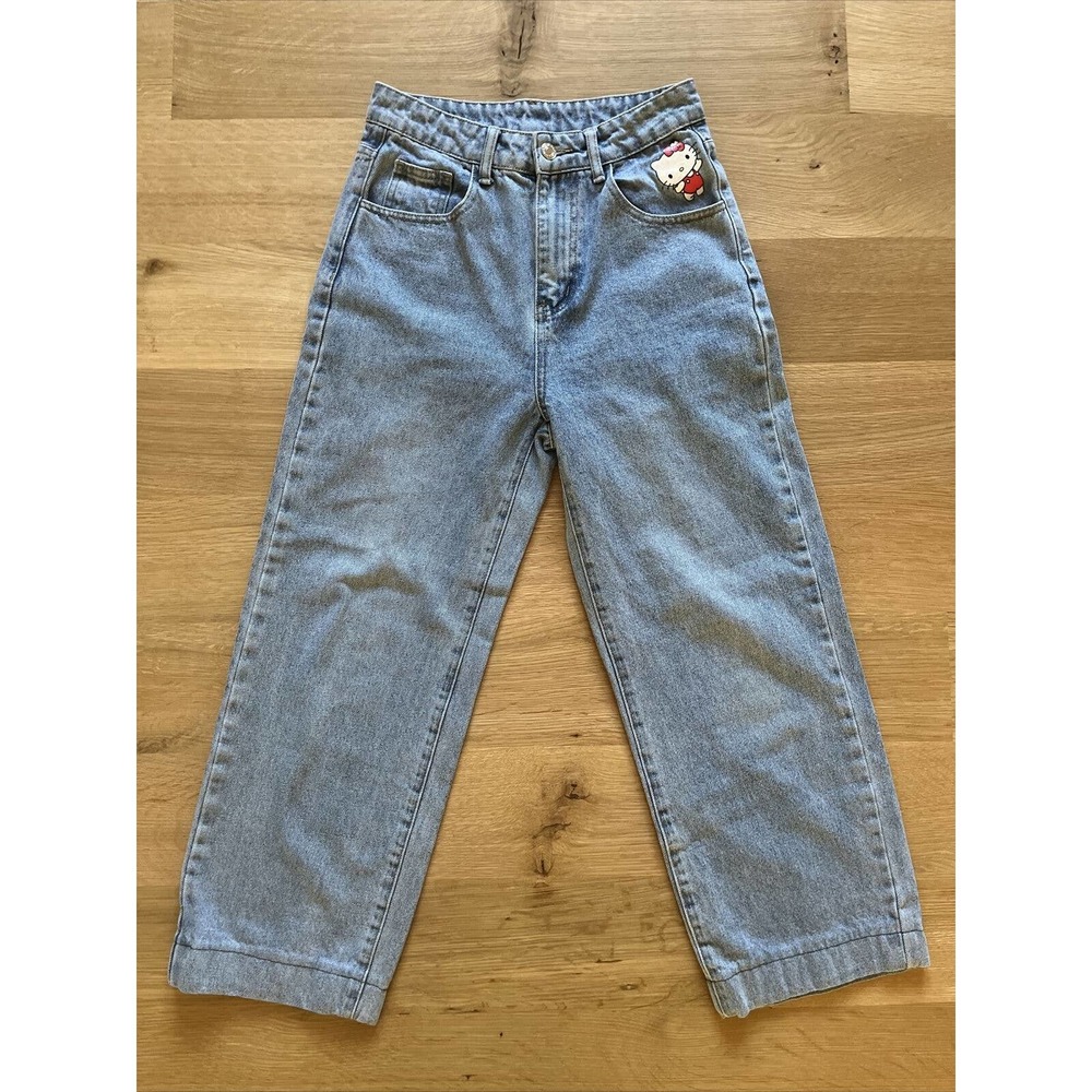 Shein x Hello Kitty Jeans High Rise Wide Leg Cropped Women’s XS 26 Light Wash